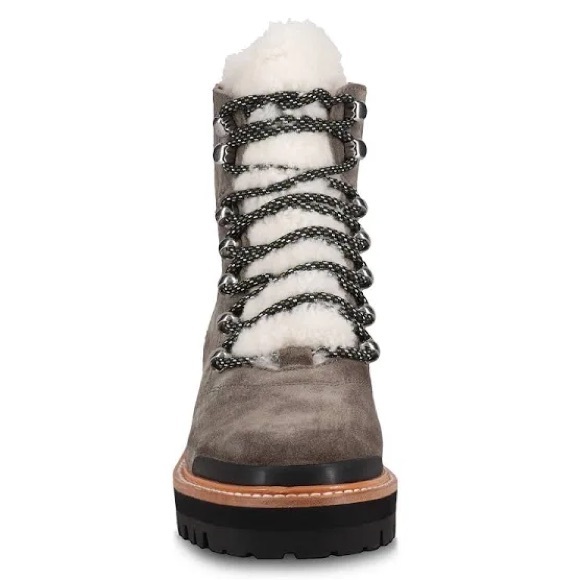Marc Fisher Sz 8 Izzie Genuine Shearling Lug Sole Grey Ankle Lace Up Suede Boot - Picture 5 of 17
